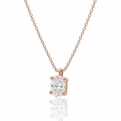 Collana con pendente diamante ovale ct 0,30 e diamante rotondo ct 0,20 in oro rosa 18kt (750) certificato HRD Antwerp