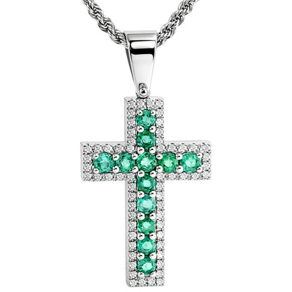 Collana croce con Smeraldi 1,45 ct e Diamanti 0,50 ct in oro bianco 18kt (750)