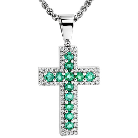 Collana croce con Smeraldi 1,45 ct e Diamanti 0,50 ct in oro bianco 18kt (750)
