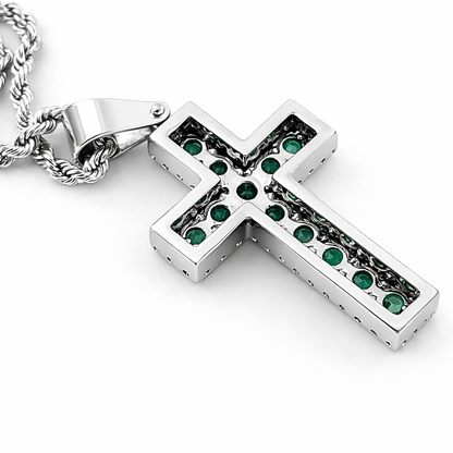 Collana croce con Smeraldi 1,45 ct e Diamanti 0,50 ct in oro bianco 18kt (750)