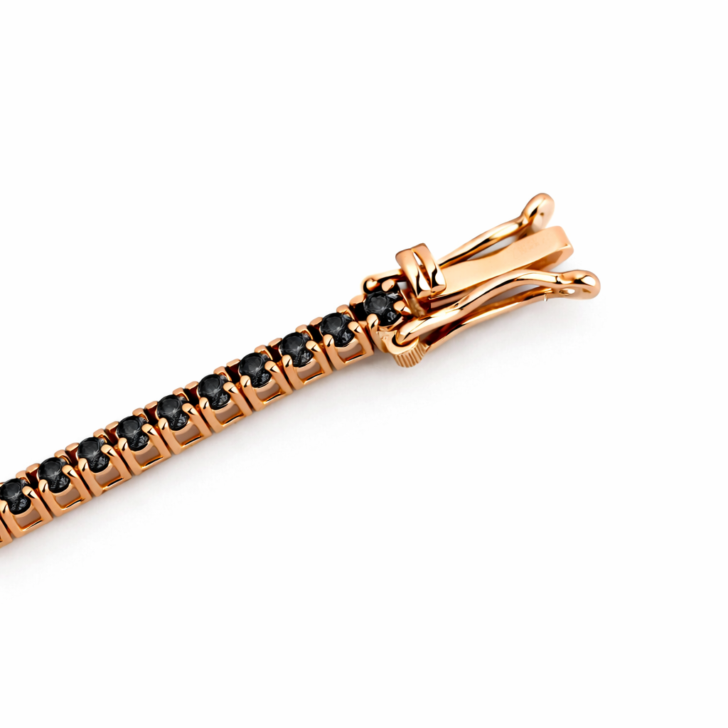 Bracciale Tennis con diamanti neri ct 6,97 in oro rosa 18kt (750) - 21 cm