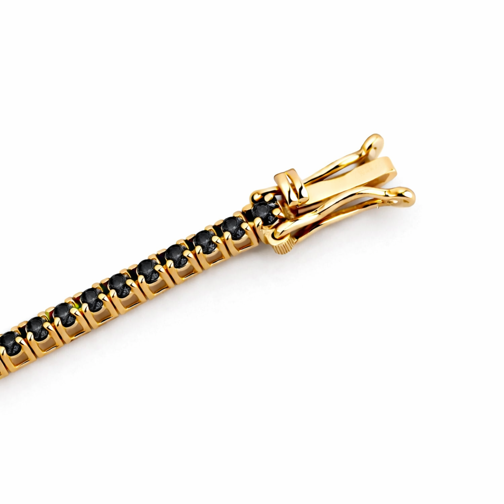 Bracciale Tennis con Diamanti Neri ct 6,05 e Diamanti Bianchi ct 0,48 in oro giallo 18kt (750) - Certificato Gem tech