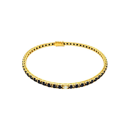 Bracciale Tennis con Diamanti Neri ct 6,05 e Diamanti Bianchi ct 0,48 in oro giallo 18kt (750) - Certificato Gem tech