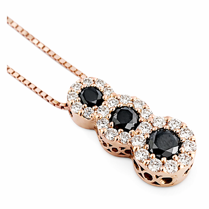 Collana con pendente trilogy con diamanti neri 0,27 ct e diamanti bianchi da 0.21 ct in oro rosa 18kt (750)