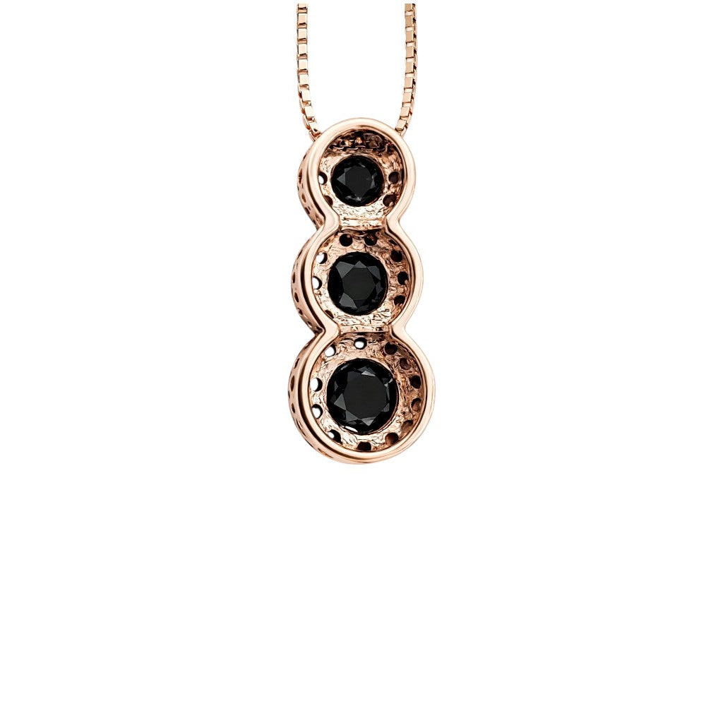 Collana con pendente trilogy con diamanti neri 0,27 ct e diamanti bianchi da 0.21 ct in oro rosa 18kt (750)