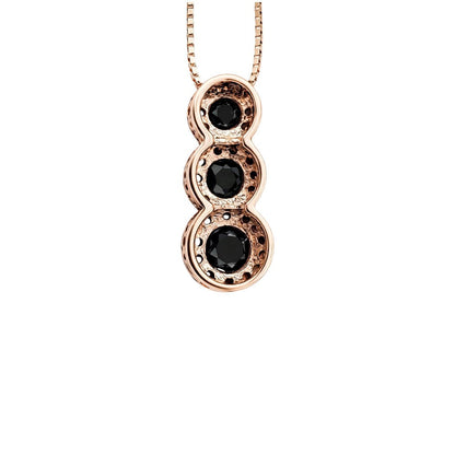 Collana con pendente trilogy con diamanti neri 0,27 ct e diamanti bianchi da 0.21 ct in oro rosa 18kt (750)