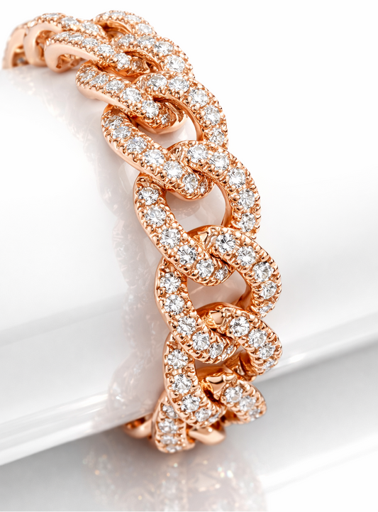 Anello groumette semirigido lavorato con diamanti ct 0,60 in oro rosa 18kt (750)
