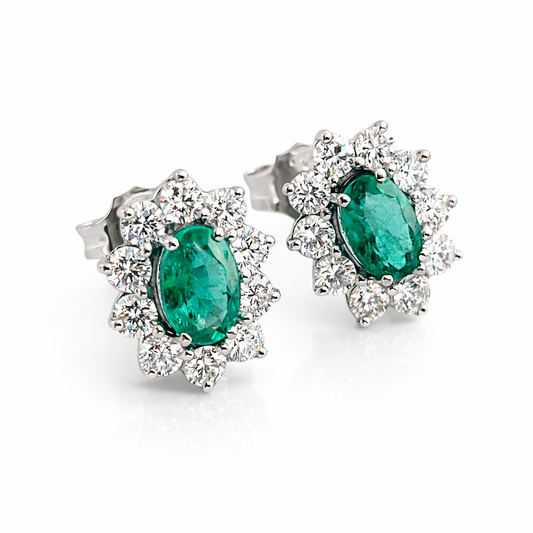 Orecchini con smeraldo ct 0,85 e diamanti ct 1,00 in oro bianco 18kt (750)