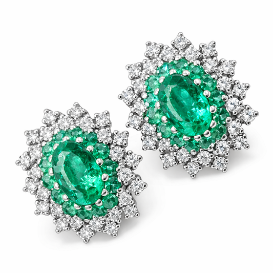 Orecchini con smeraldo ct 1,75 e diamanti ct 0,48  in oro bianco 18kt (750)