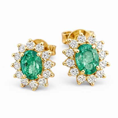 Orecchini con smeraldo ct 1,00 e diamanti ct 0,38 in oro giallo 18kt (750)