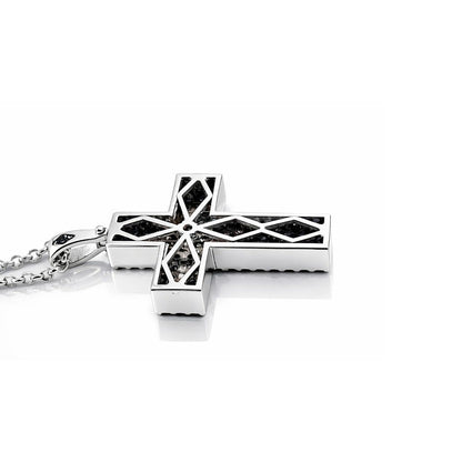 Collana a croce in pavé con zaffiri blu 0,49 ct diamanti bianchi ct 0,72 in oro bianco 18kt (750)