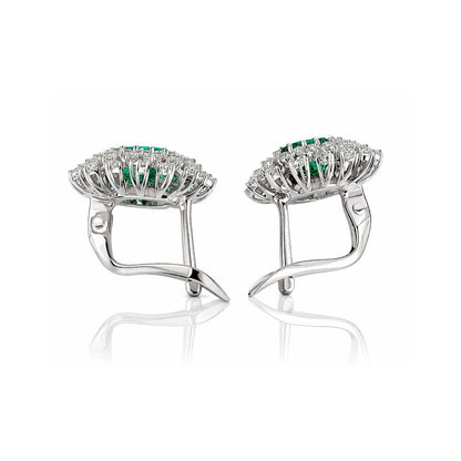 Orecchini ovali con doppio giro di diamanti ct 0,75 e di smeraldi 1,25 ct in oro bianco 18 kt (750)