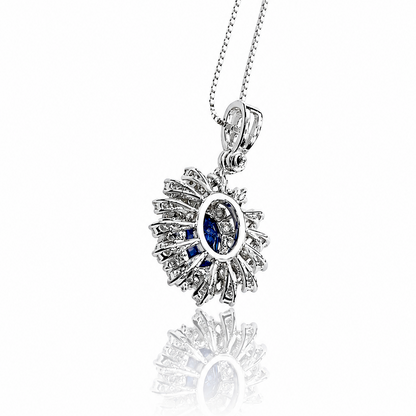 Collana con pendente zaffiro ovale ct 0,73 e diamanti ct 0,28 in oro bianco 18kt (750)