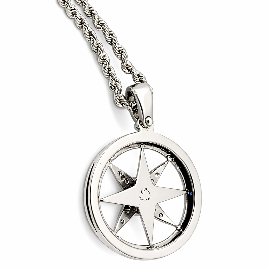 Collana con pendente rosa dei venti con zaffriro blu e diamanti in oro bianco 18kt (750)