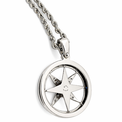 Collana con pendente rosa dei venti con zaffriro blu e diamanti in oro bianco 18kt (750)