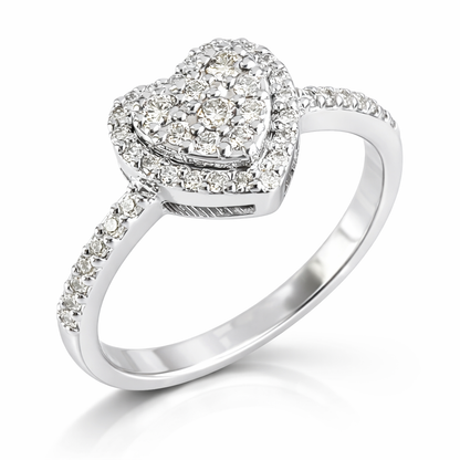 Anello cuore in pave' di Diamanti  ct 0,40 in oro bianco 18kt (750)