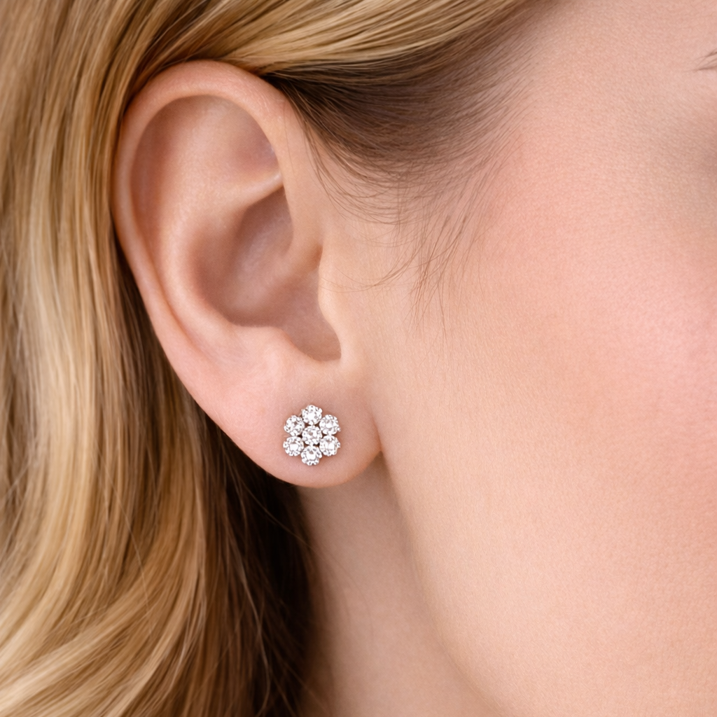 Orecchini lobo punto luce magic tondo con Diamanti ct 0,42 in oro bianco 18kt (750)