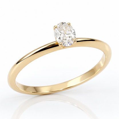 Anello solitario diamante ovale ct 0,30 in oro bianco 18kt (750) con certificato gemmologico