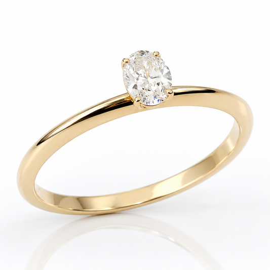 Anello solitario diamante ovale ct 0,30 in oro bianco 18kt (750) con certificato gemmologico