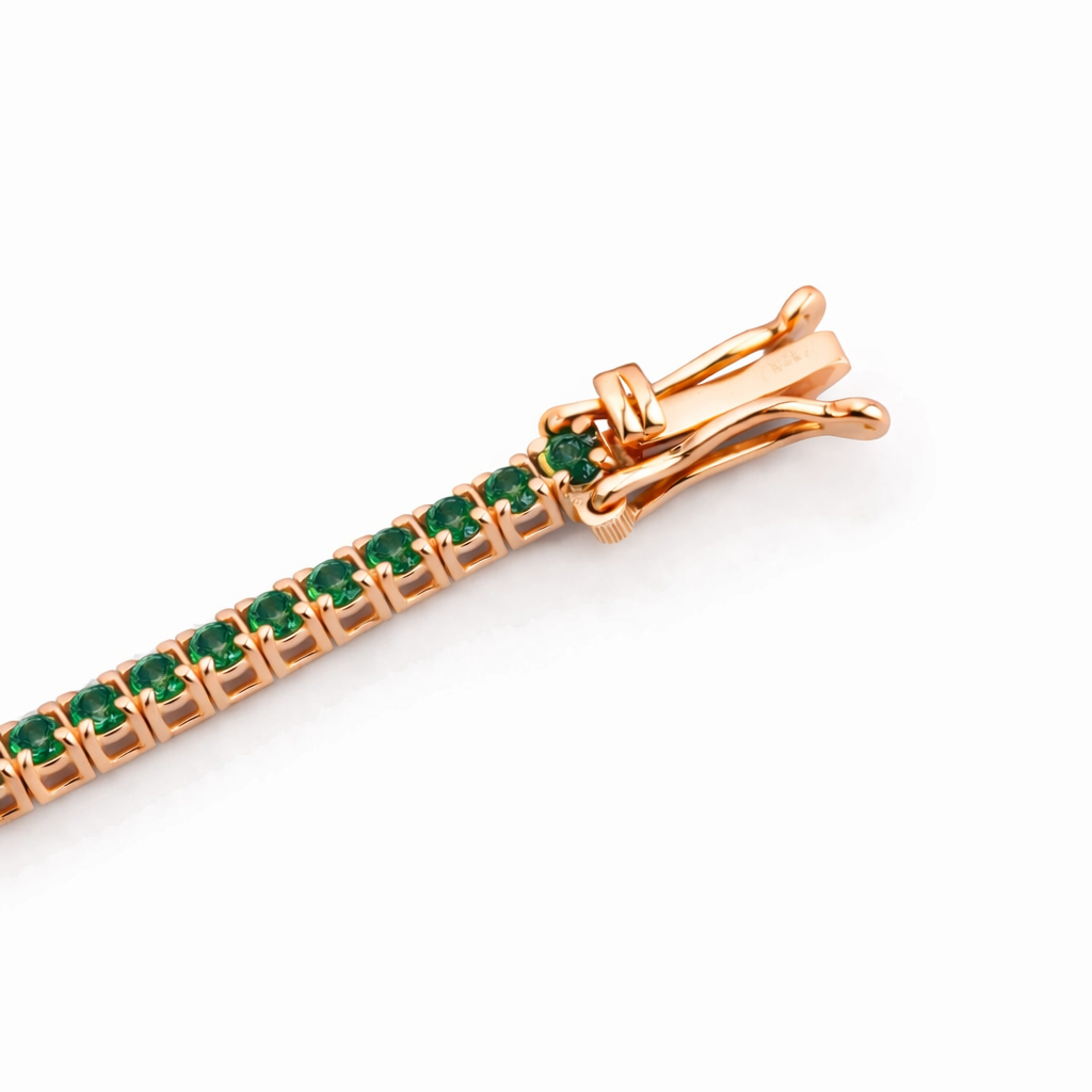 Bracciale Tennis con smeraldo 4,58 ct e diamanti 0,46 ct in oro rosa 18kt (750) – 21 cm