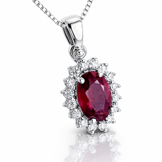 Collana con pendente Rubino ct 0,72 Diamanti ct 0,15 in oro bianco 18kt (750)