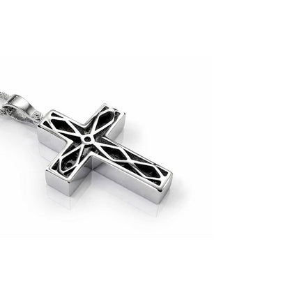 Collana con pendente a croce in pavé con zaffiri rosa ct 0,51 e diamanti bianchi naturali ct 0,24 in oro bianco 18 kt (750)