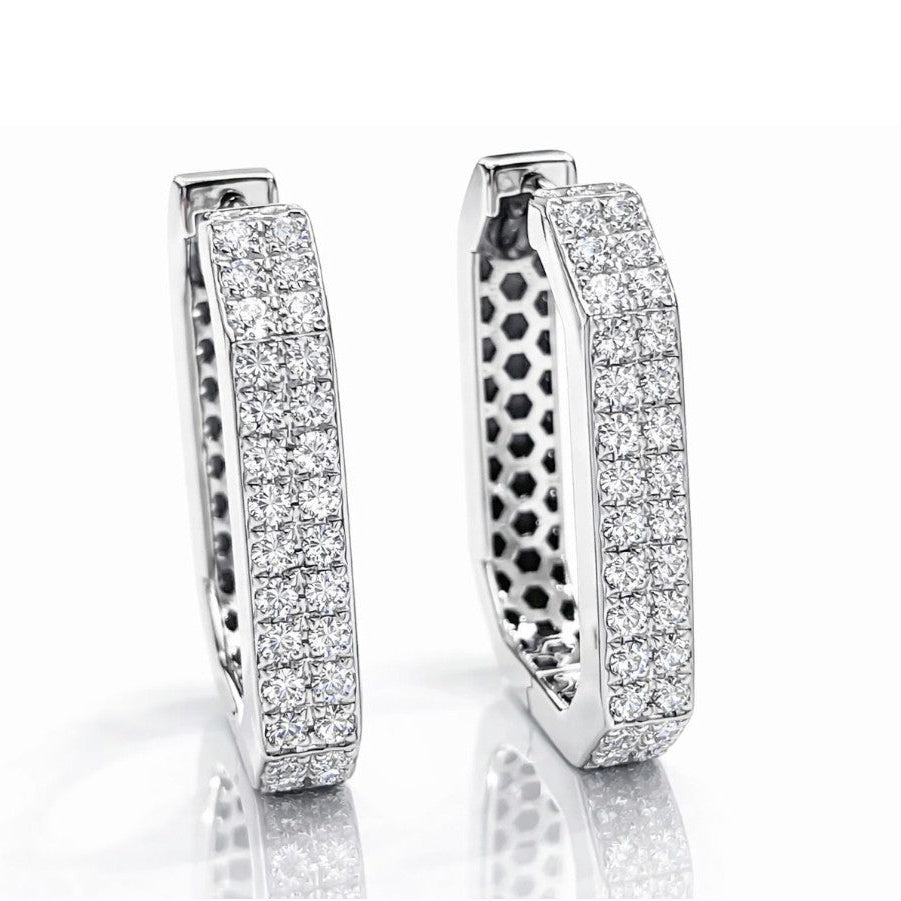 Orecchini a cerchio ottagonali con diamanti ct 0,45 in pavé in oro bianco 18kt (750)