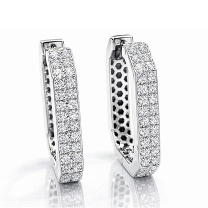 Orecchini a cerchio ottagonali con diamanti ct 0,45 in pavé in oro bianco 18kt (750)