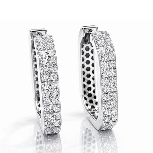 Orecchini a cerchio ottagonali con diamanti ct 0,45 in pavé in oro bianco 18kt (750)