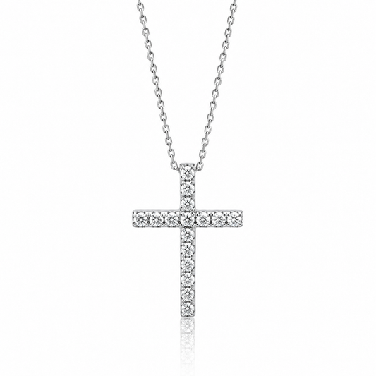 Collana Croce con diamanti ct 0.20 in oro bianco 18kt (750)