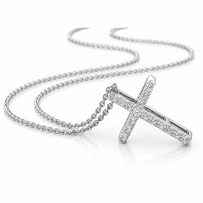 Collana Croce con diamanti ct 0.20 in oro bianco 18kt (750)