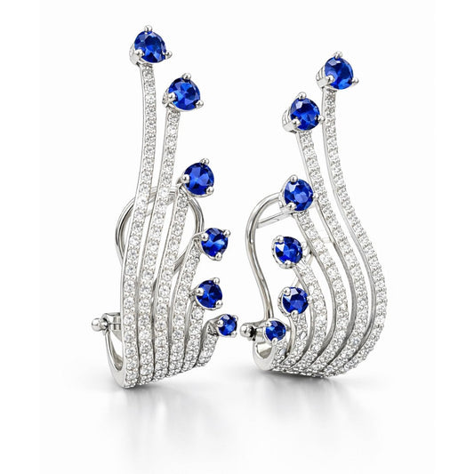 Orecchini a Ventaglio ear climber con Zaffiro ct 1,24 e Diamanti ct 0,70 in oro bianco 18kt (750)