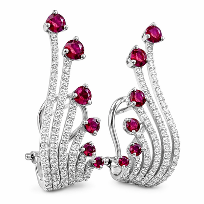 Orecchini a Ventaglio ear climber con Rubino ct 1,25 e Diamanti ct 0,7 in Oro Bianco 18kt (750)