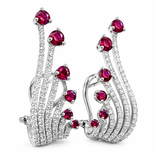 Orecchini a Ventaglio ear climber con Rubino ct 1,25 e Diamanti ct 0,7 in Oro Bianco 18kt (750)