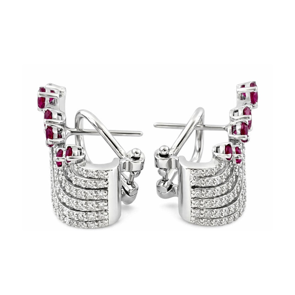 Orecchini a Ventaglio ear climber con Rubino ct 1,25 e Diamanti ct 0,7 in Oro Bianco 18kt (750)