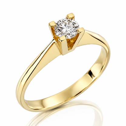 Anello solitario 4 griffe con diamante ct 0,25 in oro giallo 18kt (750)