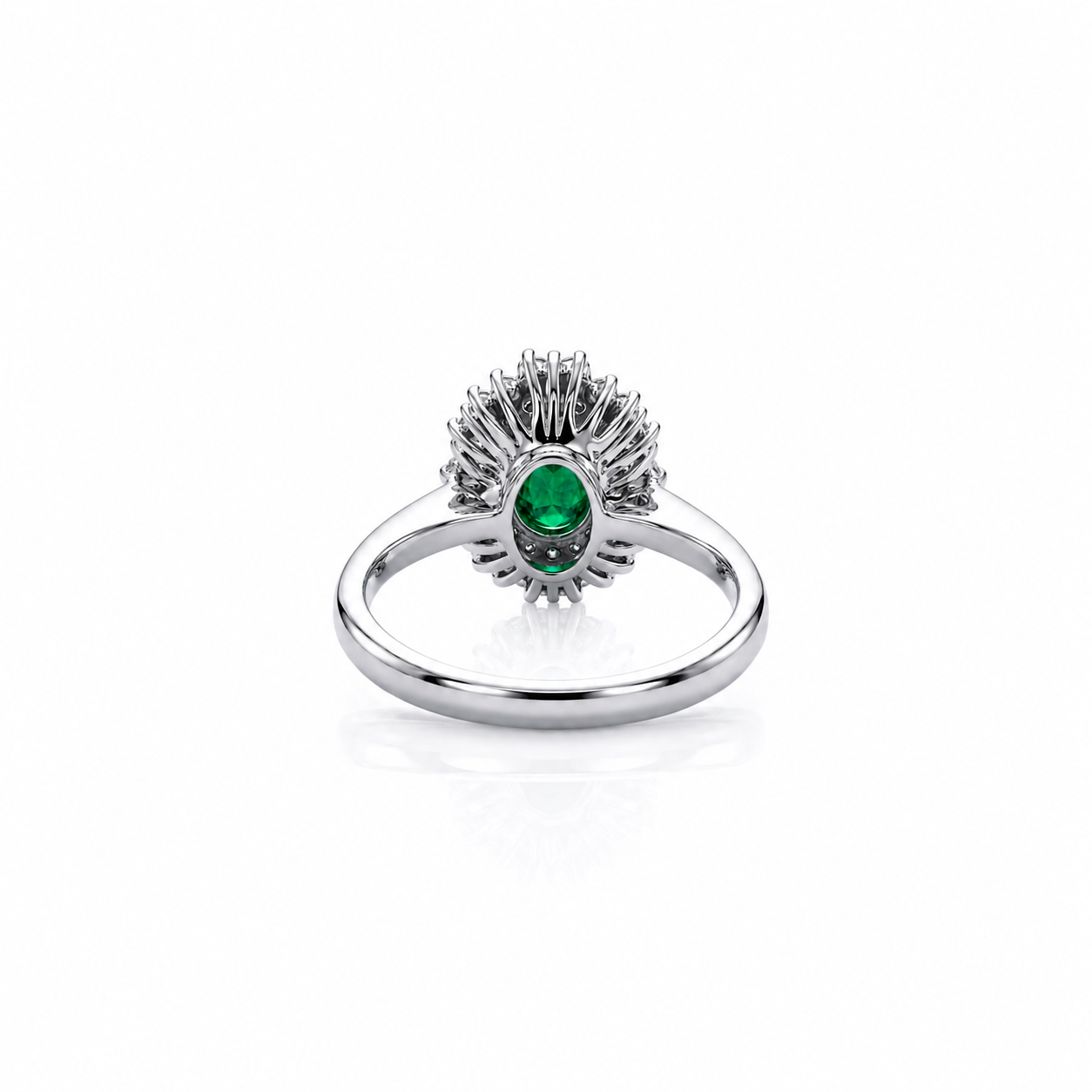 Anello con smeraldo ovale ct 1,60 e diamanti ct 0,60 in oro bianco 18kt (750)