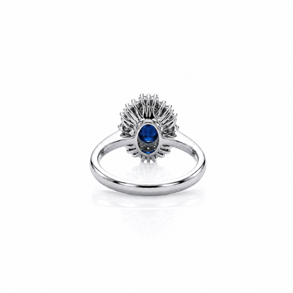 Anello con zaffiro blu ovale ct 1,60 e diamanti ct 0,60 in oro bianco 18kt (750)