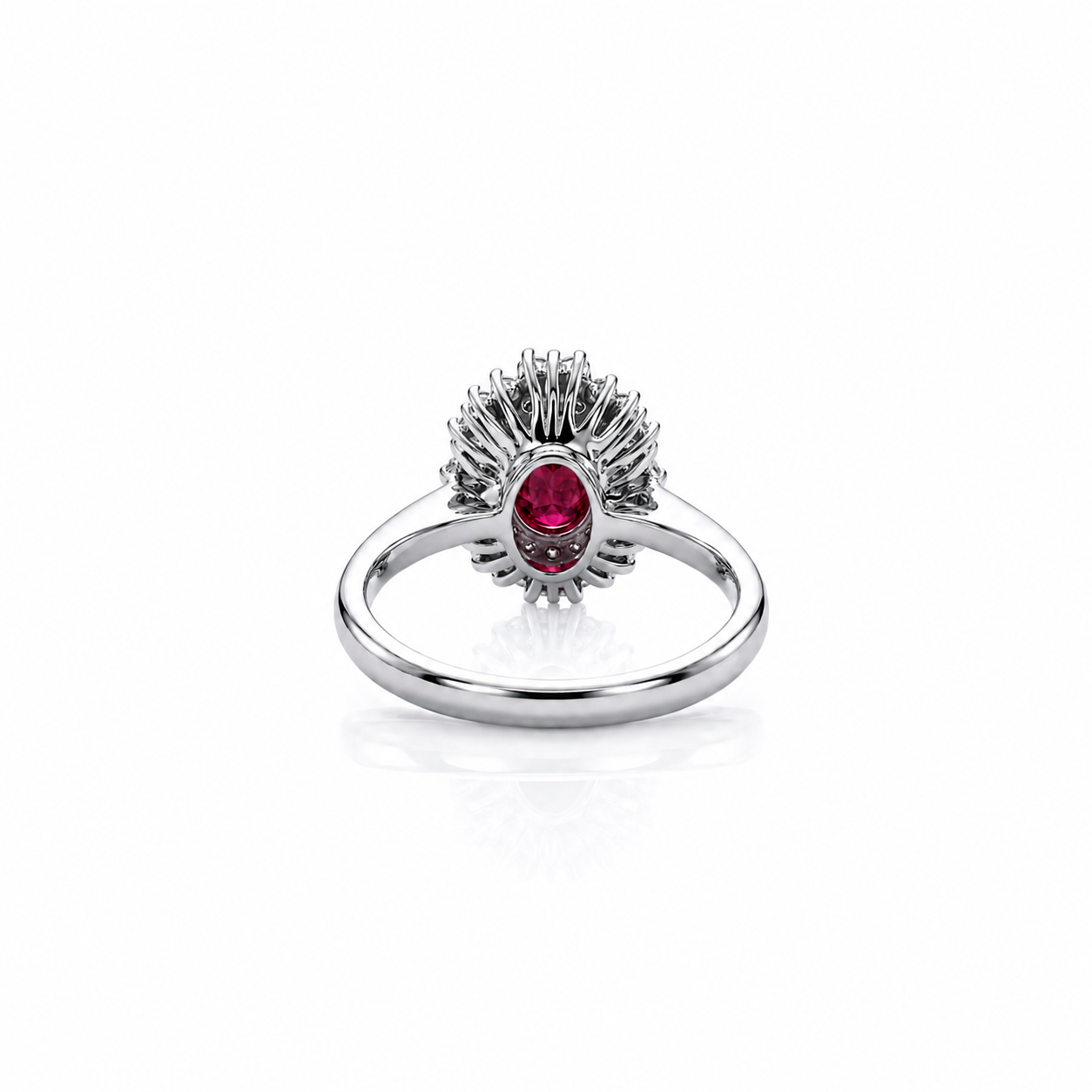 Anello con rubino ovale ct 1,60 e diamanti ct 0,60 in oro bianco 18kt (750)