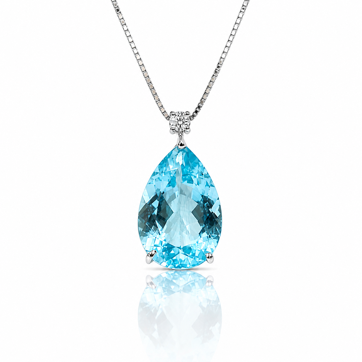 Collana con pendente a goccia topazio 2,95 ct e diamante 0,07 ct in oro bianco 18kt (750)