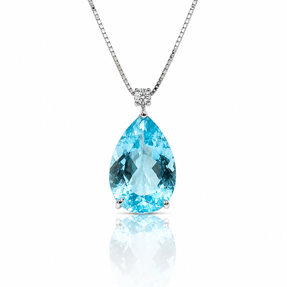 Collana con pendente a goccia topazio 2,95 ct e diamante 0,07 ct in oro bianco 18kt (750)