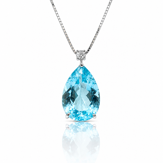 Collana con pendente a goccia topazio 2,95 ct e diamante 0,07 ct in oro bianco 18kt (750)