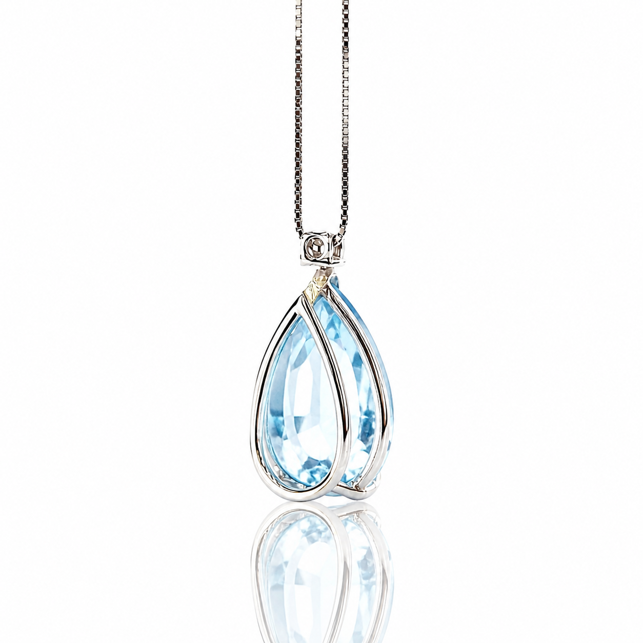 Collana con pendente a goccia topazio 2,95 ct e diamante 0,07 ct in oro bianco 18kt (750)