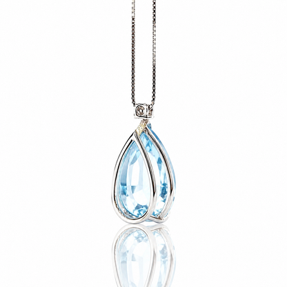 Collana con pendente a goccia topazio 2,95 ct e diamante 0,07 ct in oro bianco 18kt (750)