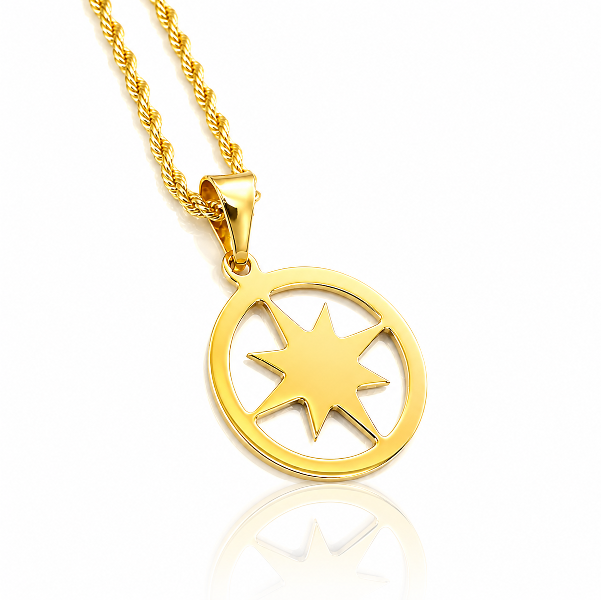 Collana funetta con pendente rosa dei venti in oro giallo 18kt (750) - 2.80gr - Oreficeria