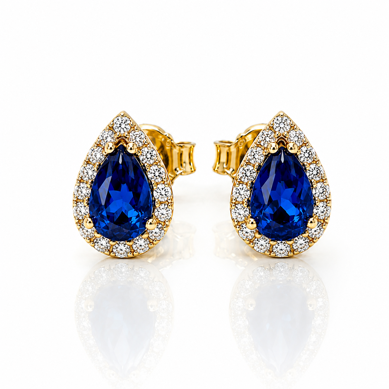 Orecchini a goccia con zaffiri blu ct 0,90 e diamanti ct 0,64 in oro giallo 18kt (750)