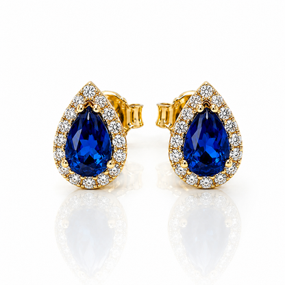 Orecchini a goccia con zaffiri blu ct 0,90 e diamanti ct 0,64 in oro giallo 18kt (750)