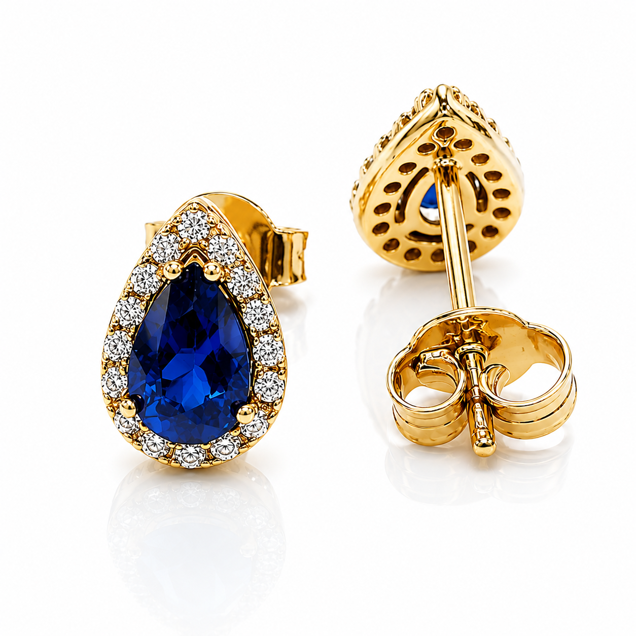 Orecchini a goccia con zaffiri blu ct 0,90 e diamanti ct 0,64 in oro giallo 18kt (750)