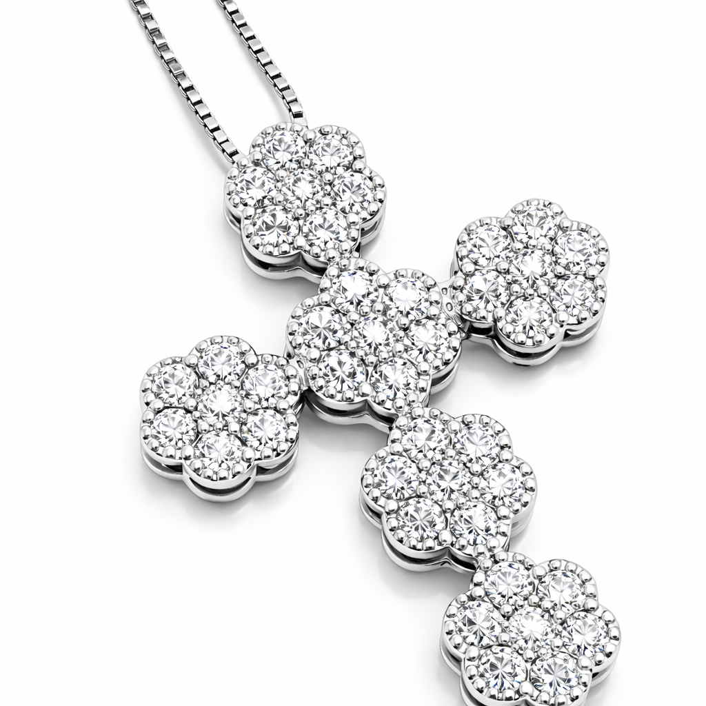Collana con pendente croce modello magic tondo con diamanti ct 0,63 in oro bianco 18kt (750)
