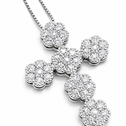 Collana con pendente croce modello magic tondo con diamanti ct 0,63 in oro bianco 18kt (750)